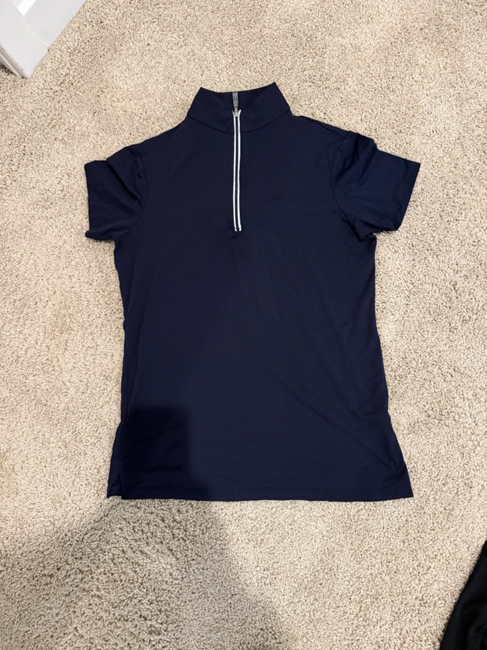 The Tailored Sportsman Navy Short-Sleeve Zip Mock Neck Top